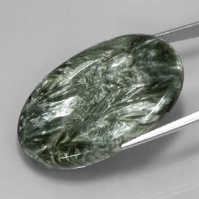 Serafinita Verde natural de 55.55 ct, Corte Óvalo, Opaco