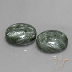 Gemas de Serafinita Verde medio natural de 12.50 ct, Ovalada, Opaco