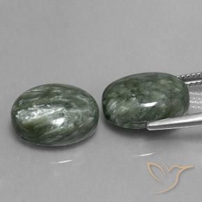 Gemas de Serafinita Verde medio natural de 12.50 ct, Ovalada, Opaco