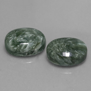 Gemas de serafinita verde natural de 13,60 ct, corte óvalo, opaco