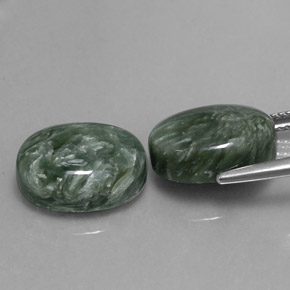 Gemas de serafinita verde natural de 13,60 ct, corte óvalo, opaco