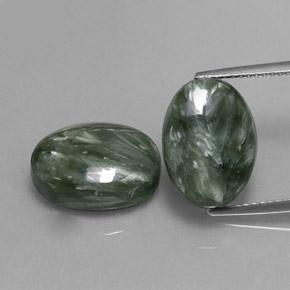 Gemas de serafinita verde natural de 12,97 ct, corte óvalo, opaco