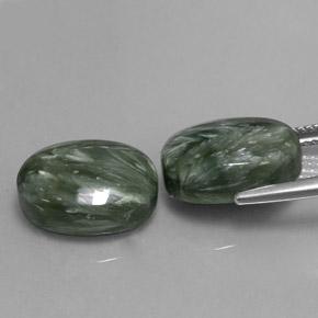 Gemas de serafinita verde natural de 12,97 ct, corte óvalo, opaco