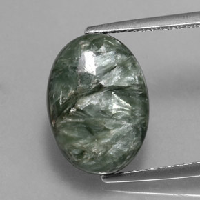 Serafinita Verde natural de 6.42 ct, Corte Óvalo, Opaco