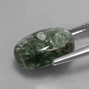 Serafinita Verde natural de 6.42 ct, Corte Óvalo, Opaco