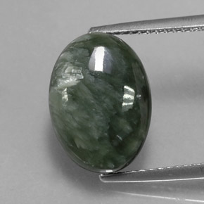 Serafinita verde natural de 6,53 ct, corte óvalo, opaco