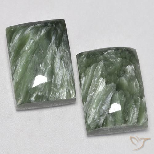 Gemas de Serafinita Verde terroso natural de 15.16 ct, Corte Baguette, Opaco