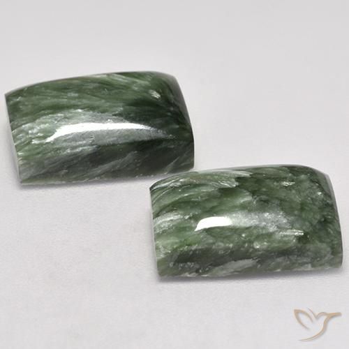 Gemas de Serafinita Verde terroso natural de 15.16 ct, Corte Baguette, Opaco