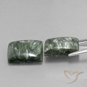 Gemas de Serafinita Verde natural de 15.12 ct, Corte Baguette, Opaco