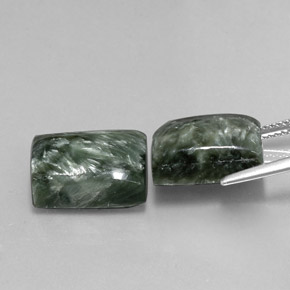 Gemas de serafinita verde natural de 17,39 ct, baguette, opaco