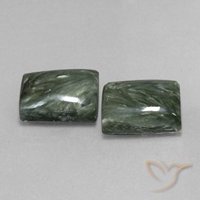 Gemas de Serafinita Verde terroso natural de 16.22 ct, Corte Baguette, Opaco