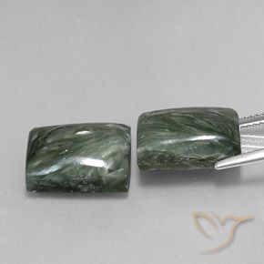 Gemas de Serafinita Verde terroso natural de 16.22 ct, Corte Baguette, Opaco