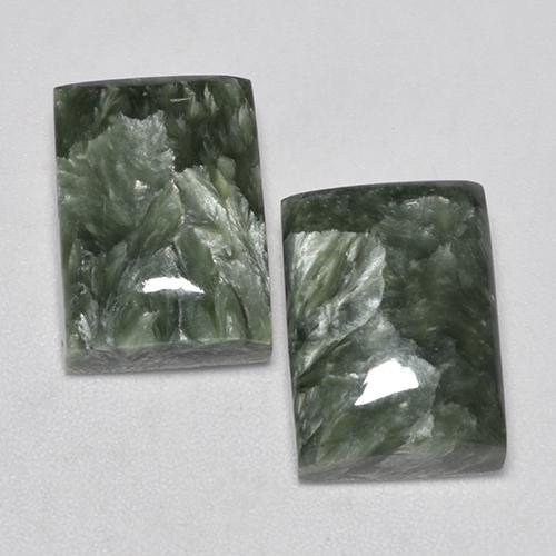 Gemas de serafinita verde natural de 15,38 ct, baguette, opaco
