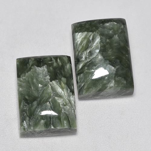 Gemas de serafinita verde natural de 15,38 ct, baguette, opaco