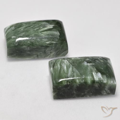 Gemas de Serafinita Verde medio natural de 17.19 ct, Corte Baguette, Opaco