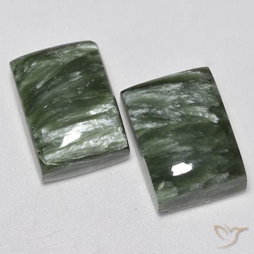 Gemas de Serafinita Verde medio natural de 16.83 ct, Corte Baguette, Opaco