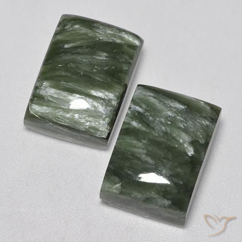 Gemas de Serafinita Verde medio natural de 16.83 ct, Corte Baguette, Opaco