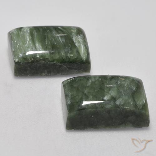 Gemas de Serafinita Verde medio natural de 16.83 ct, Corte Baguette, Opaco