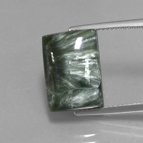 Serafinita verde natural de 8,45 ct, baguette, opaco