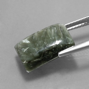 Serafinita verde natural de 7,63 ct, baguette, opaco
