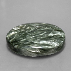 Serafinita verde natural de 24,96 ct, corte óvalo, opaco