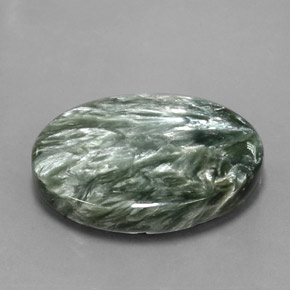 Serafinita verde natural de 21,31 ct, corte óvalo, opaco