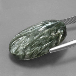 Serafinita verde natural de 21,31 ct, corte óvalo, opaco