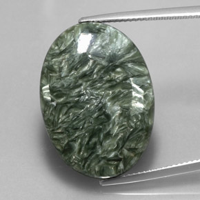 Serafinita verde natural de 19,04 ct, corte óvalo, opaco