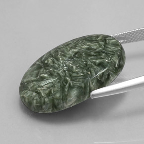 Serafinita verde natural de 19,04 ct, corte óvalo, opaco