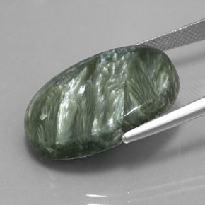 Serafinita verde natural de 20,25 ct, corte óvalo, opaco