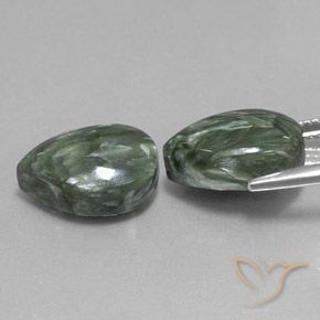 Gemas de Serafinita Verde medio natural de 11.93 ct, En forma de pera, Opaco