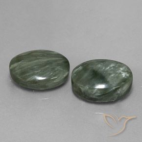Gemas de Serafinita Verde medio natural de 18.22 ct, Ovalada, Opaco