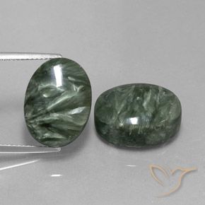 Gemas de serafinita verde natural de 21,51 ct, corte óvalo, opaco