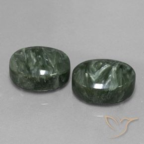 Gemas de serafinita verde natural de 21,51 ct, corte óvalo, opaco