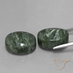 Gemas de serafinita verde natural de 21,51 ct, corte óvalo, opaco