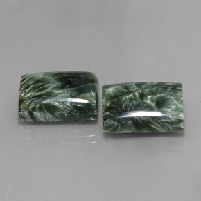 Gemas de Serafinita Verde oscuro natural de 21.79 ct, Corte Baguette, Opaco