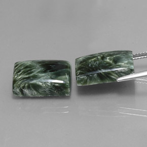 Gemas de Serafinita Verde oscuro natural de 21.79 ct, Corte Baguette, Opaco