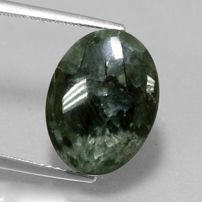 Serafinita verde natural de 7,38 ct, corte óvalo, opaco