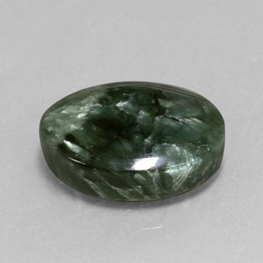 Serafinita verde natural de 7,38 ct, corte óvalo, opaco