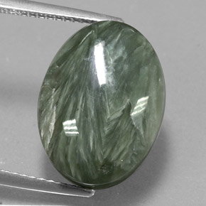 Serafinita Verde natural de 10.36 ct, Corte Óvalo, Opaco