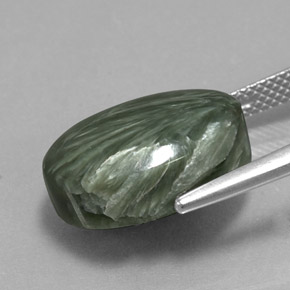 Serafinita Verde natural de 10.36 ct, Corte Óvalo, Opaco