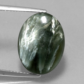 Serafinita Verde natural de 6.86 ct, Corte Óvalo, Opaco