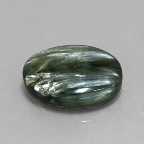 Serafinita Verde natural de 6.86 ct, Corte Óvalo, Opaco