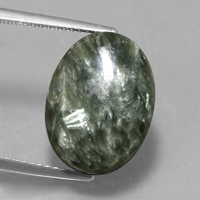 Serafinita Verde natural de 8.44 ct, Corte Óvalo, Opaco