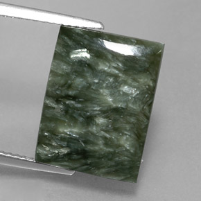 Serafinita verde natural de 9,39 ct, baguette, opaco