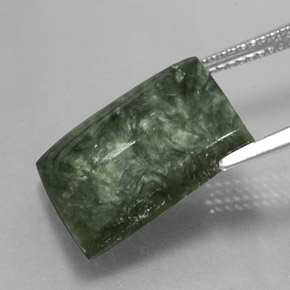 Serafinita verde natural de 9,39 ct, baguette, opaco