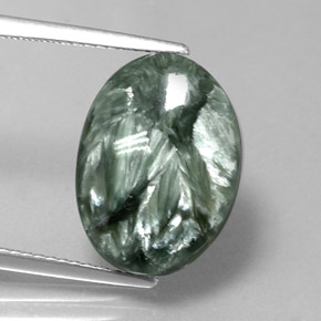 Serafinita verde natural de 8,64 ct, corte óvalo, opaco