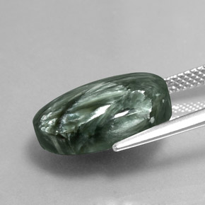 Serafinita verde natural de 8,64 ct, corte óvalo, opaco
