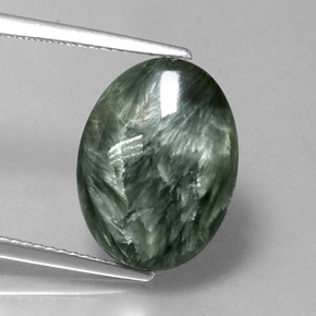 Serafinita verde natural de 6,11 ct, corte óvalo, opaco