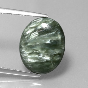 Serafinita verde natural de 6,11 ct, corte óvalo, opaco